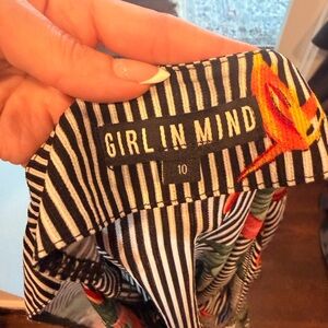 GIRL IN MIND Black & White Striped Tropical Print wrap top